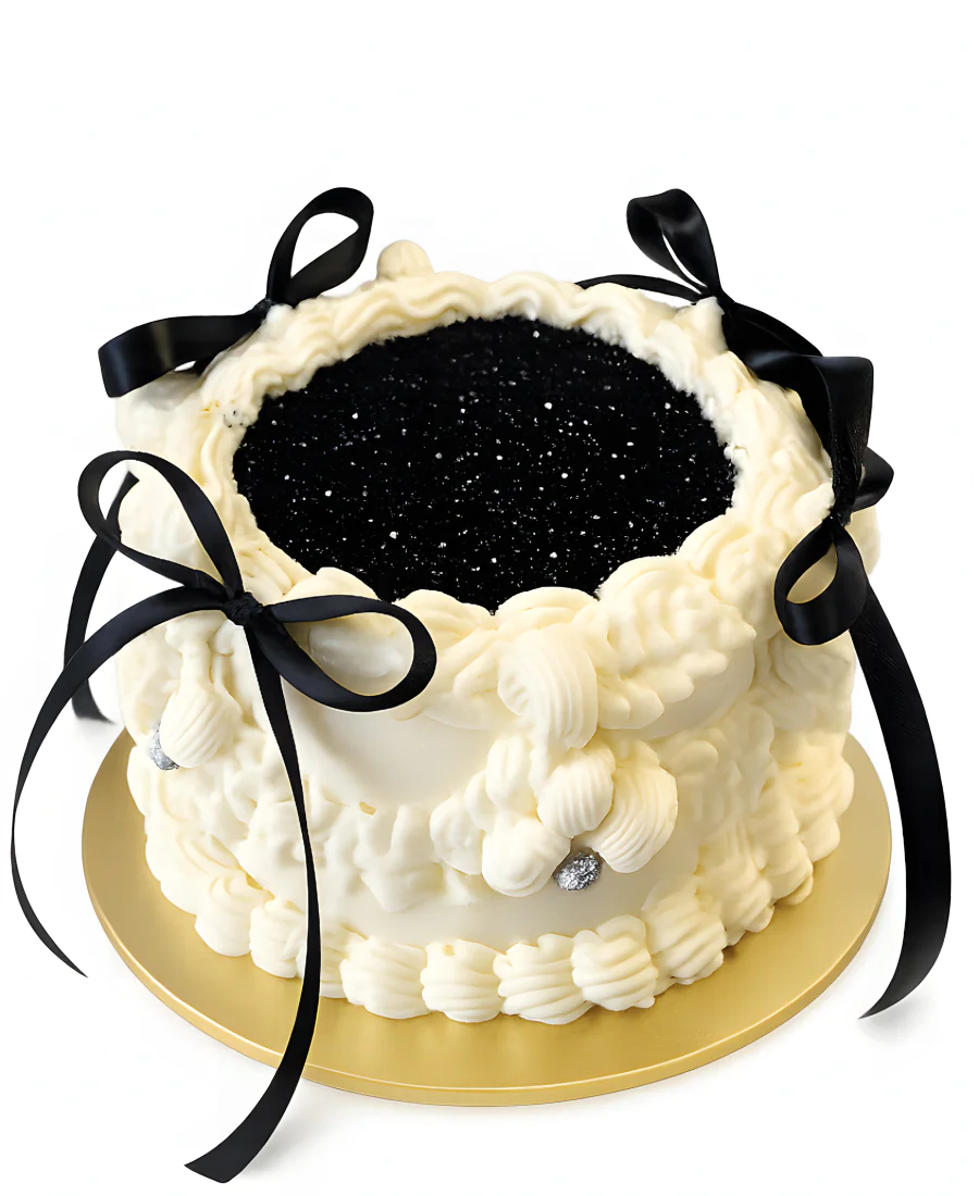 Гламурный бенто-торт с черными блестками и бантиками Фото