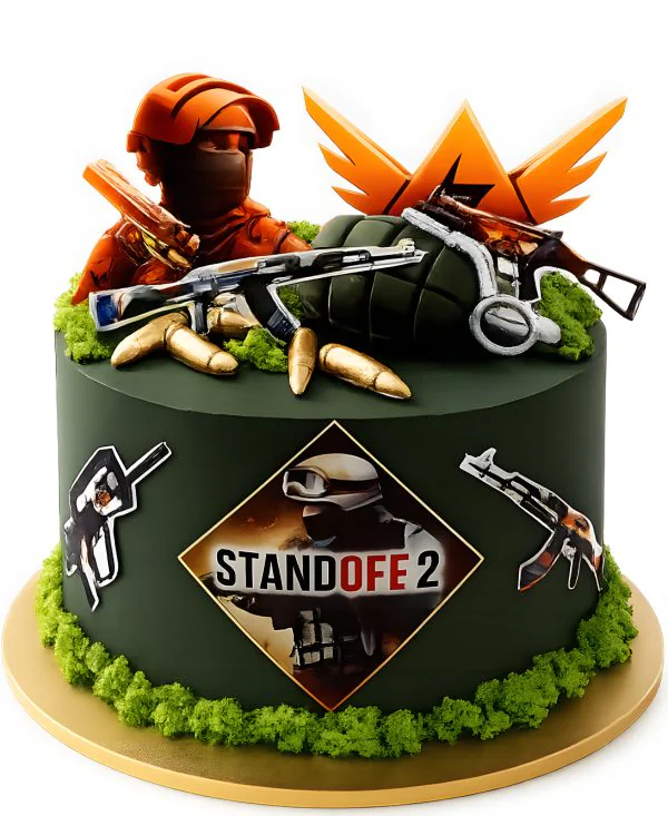 Торт с имитацией мха и гранатой в стиле игры Стендофф 2 Фото
