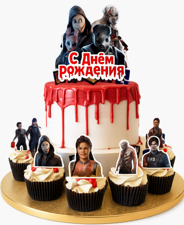 Торт с капкейками и персонадами Dead By Daylight Фото