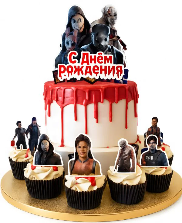 Торт с капкейками и персонадами Dead By Daylight Фото