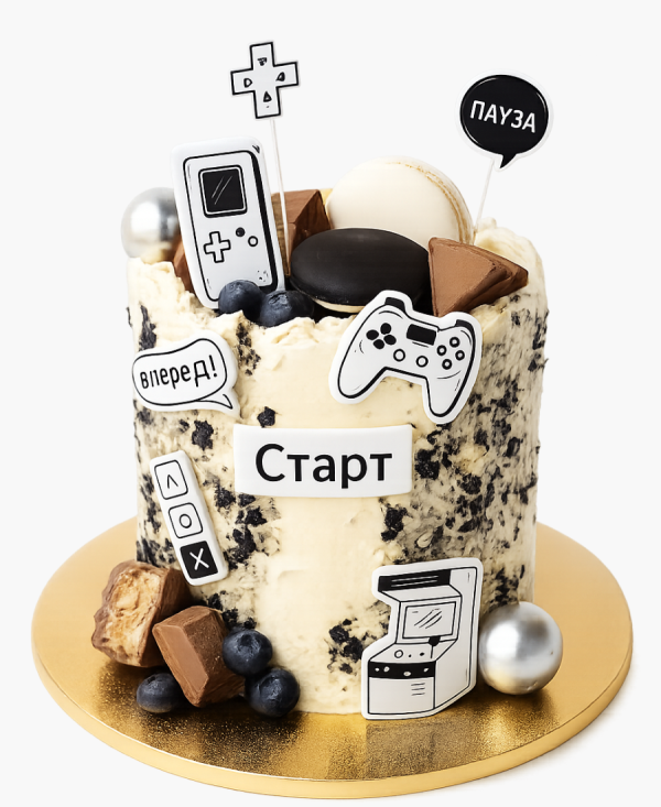 Торт с макарунами и конфетами Фото