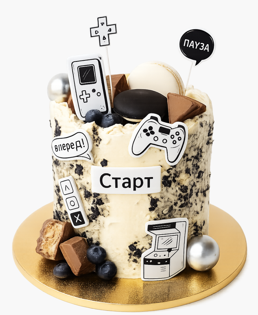 Торт с макарунами и конфетами Фото