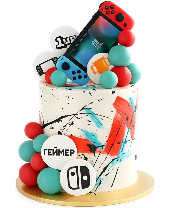 Торт с разноцветными мазками и приставкой Фото