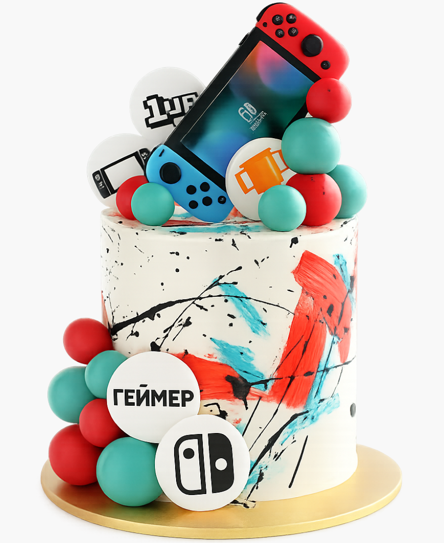 Торт с разноцветными мазками и приставкой Фото