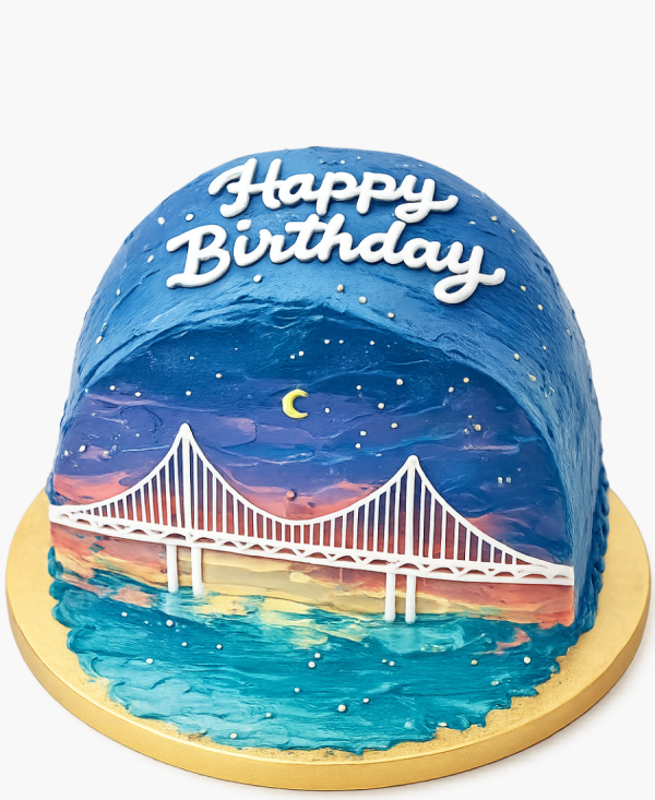 Торт с рисунком моря и моста Фото