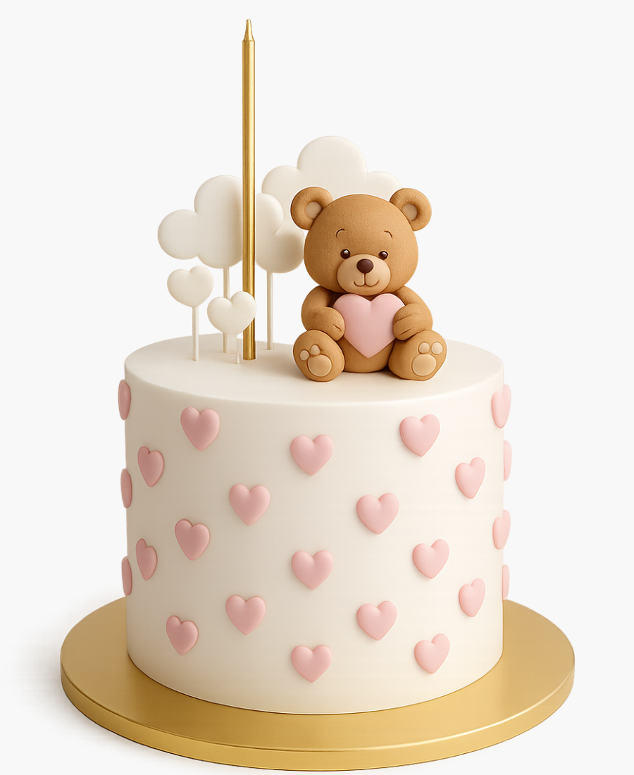 Торт с розовыми сердечками и медведем Фото