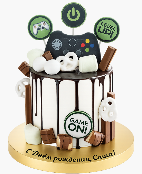 Торт с шоколадными подтеками с джойстиком Фото