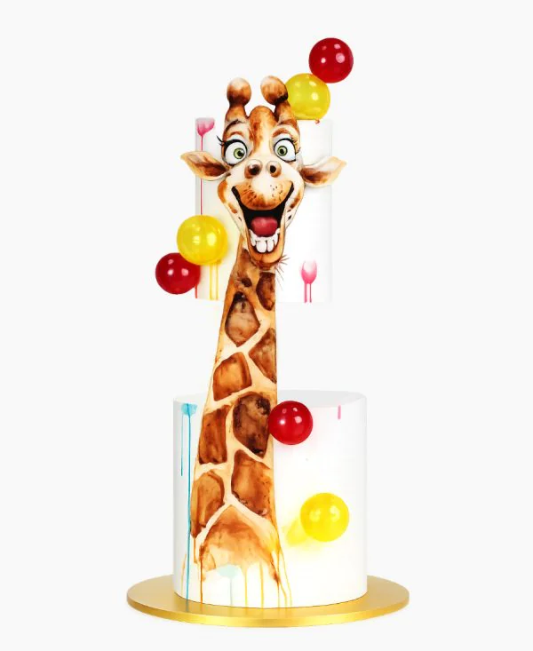 Торт с жирафом и разноцветными шарами Фото