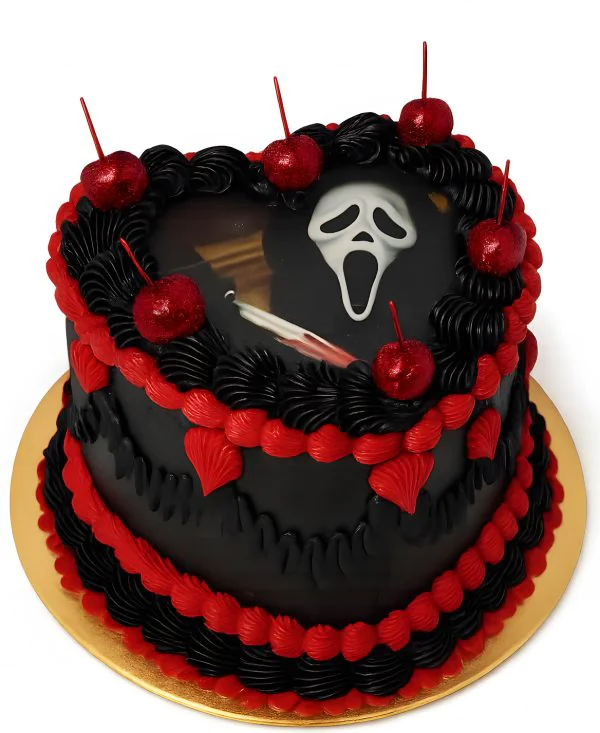 Торт в форме черного сердца по фильму Крик Фото