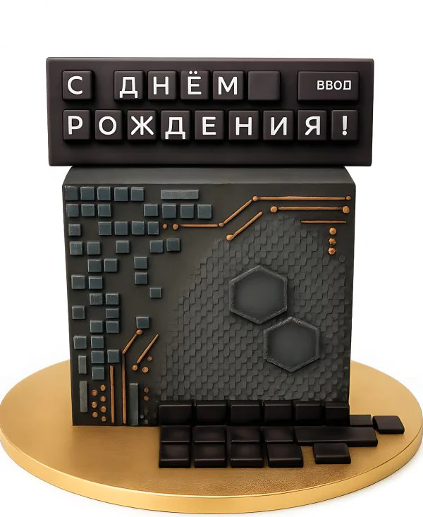 Торт в форме куба с фигуркой клавиатуры Фото