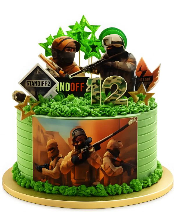 Торт в стиле хаки с звездами Фото