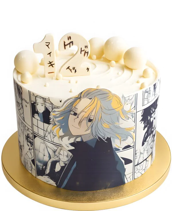 Торт в стиле черно-белого комикса с персонажем Майки Фото