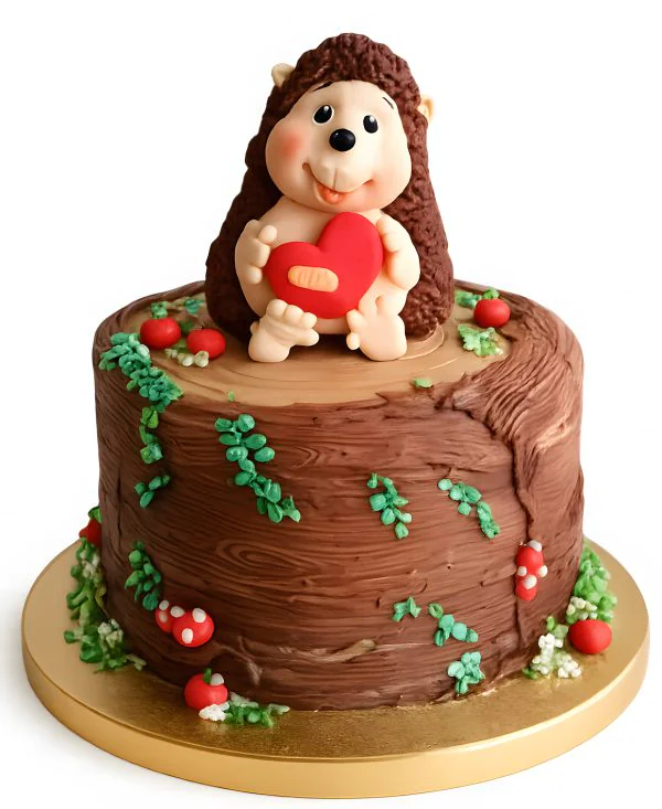 Торт с ежиком и сердечком на пеньке Фото