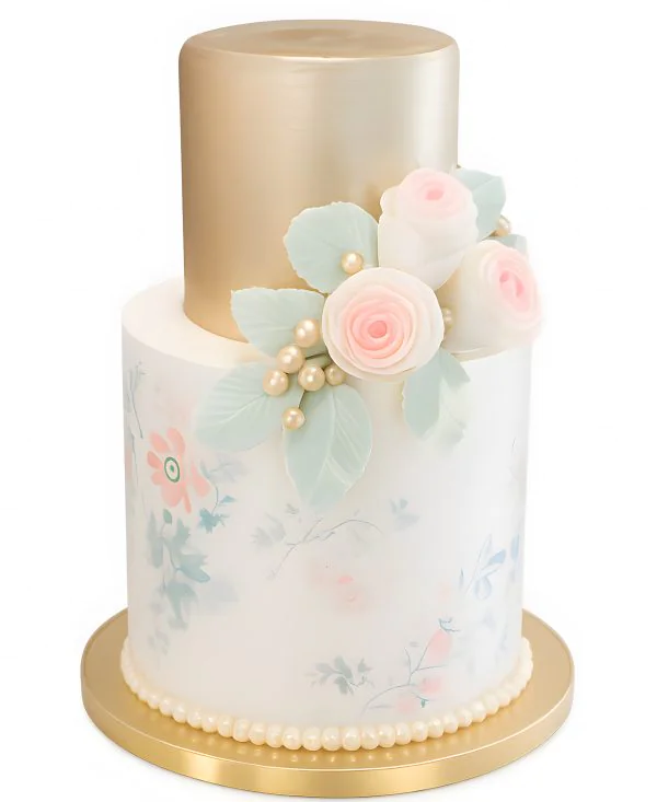 Розово-золотой торт с цветами Фото