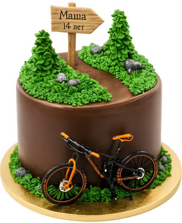 Торт с велосипедом и тропинкой Фото