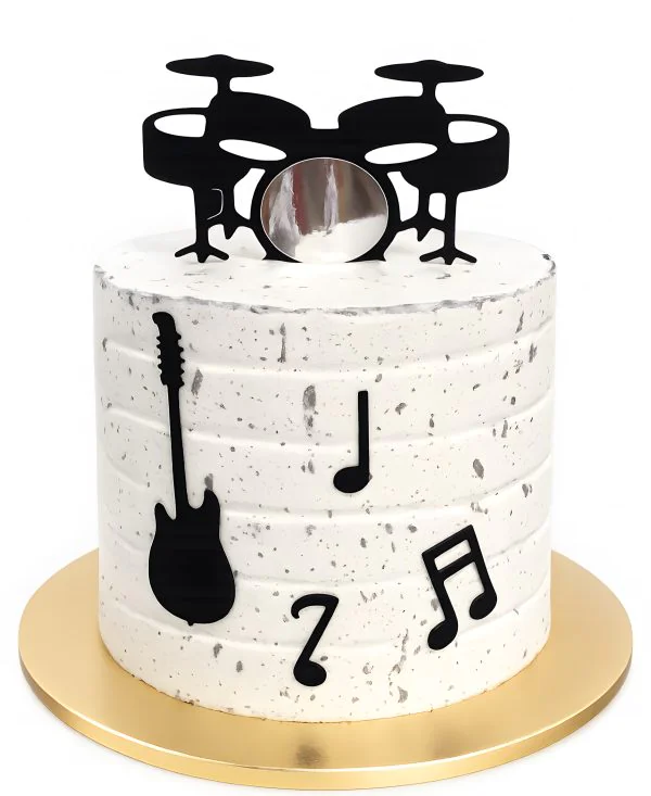 Торт с нотами, барабанами и гитарой для музыканта Фото