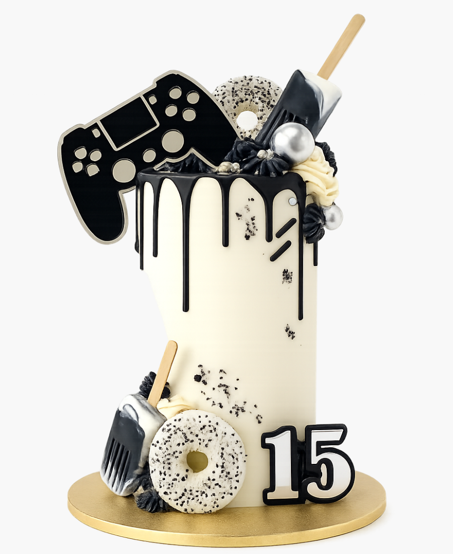 Высокий торт с пончиками и джойстиком Фото