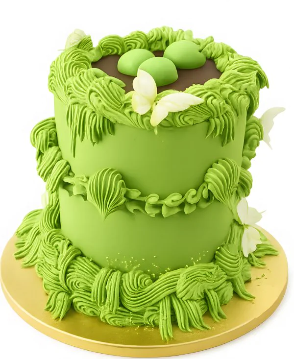 Высокий торт с зеленым кремом Фото