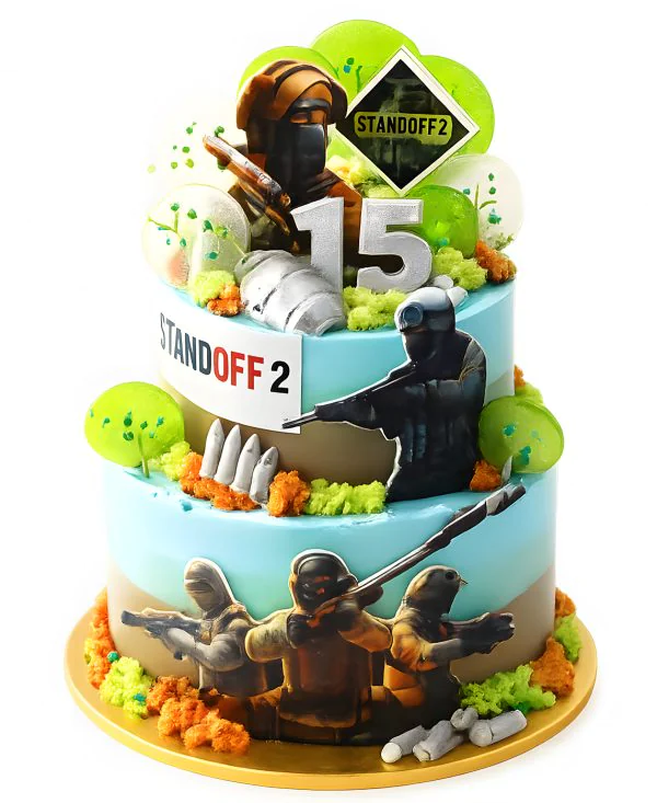 Яркий двухъярусный торт Стендофф 2 Фото