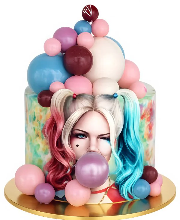 Яркий торт Харли Квин с шариками Фото