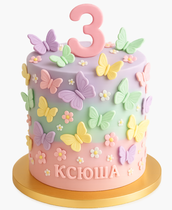 Яркий торт с бабочками на 3 месяца Фото