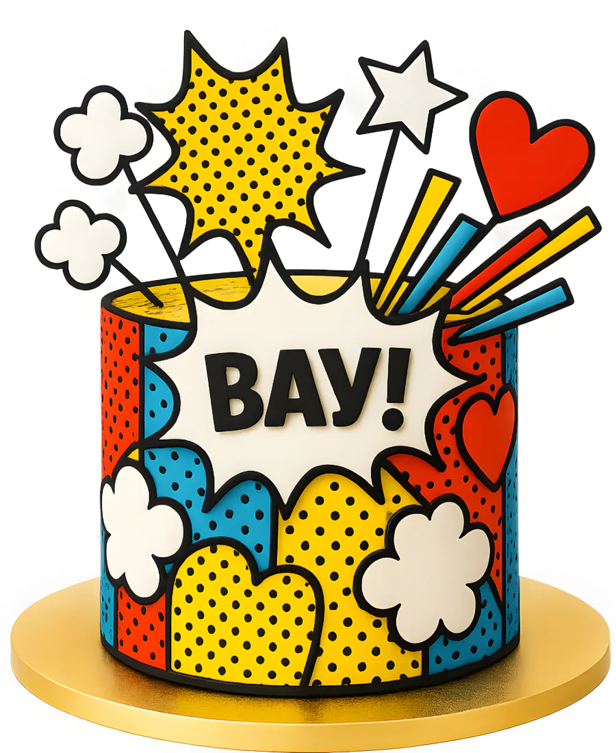 Яркий торт с фотопечатями и взрывами Фото