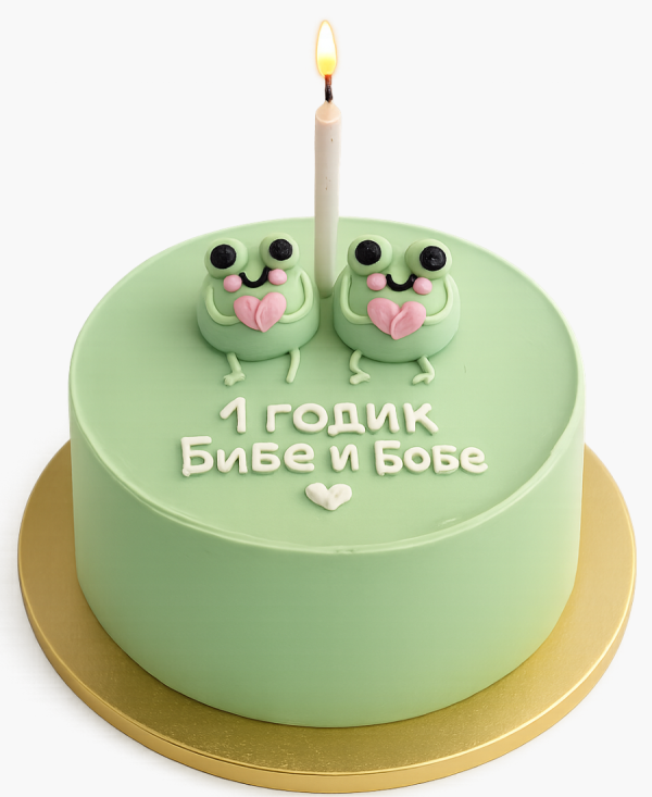 Ярко зеленый торт с лягугками Фото