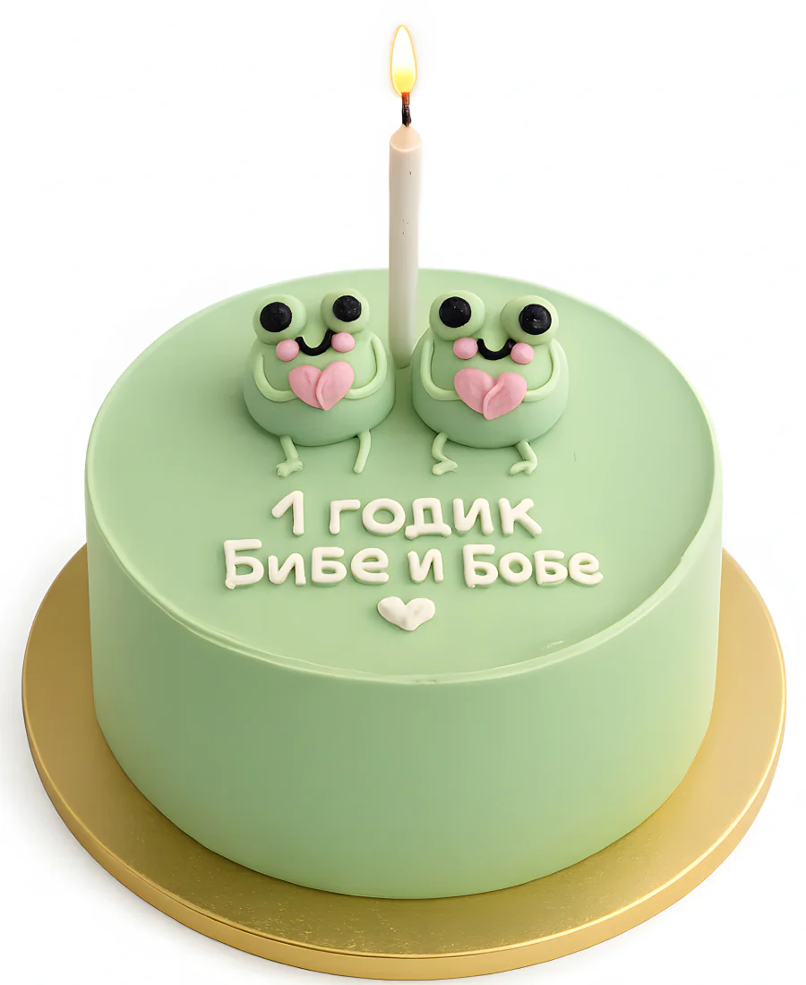 Ярко зеленый торт с лягугками Фото