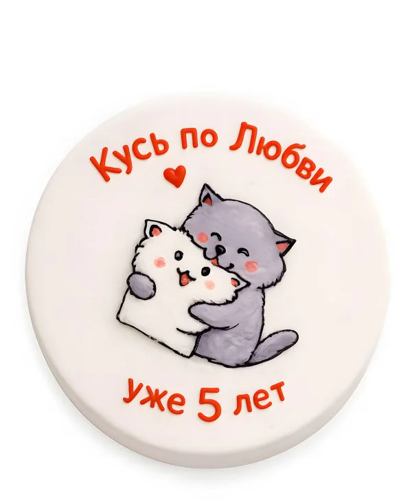 Прикольный бенто-торт с котиками на годовщину 5 лет Фото