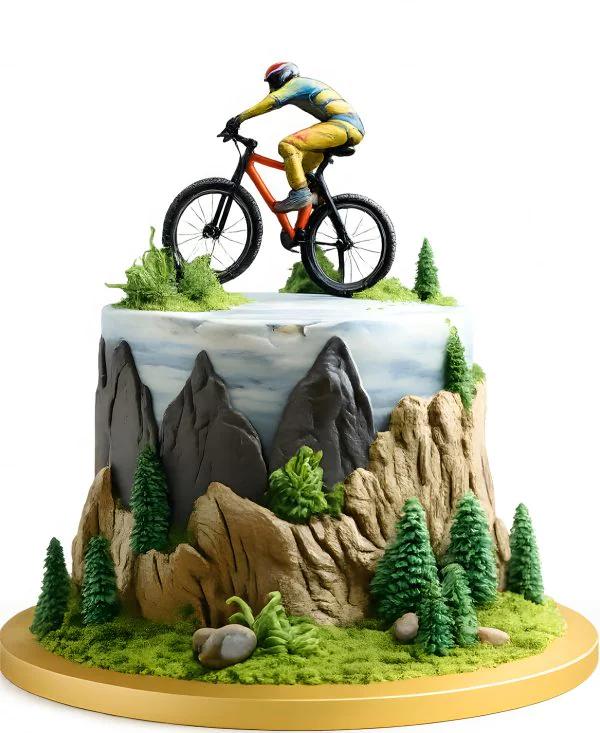 Торт с велосипедистом в горах Фото