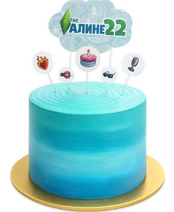 Зелено-голубой торт Симс Фото