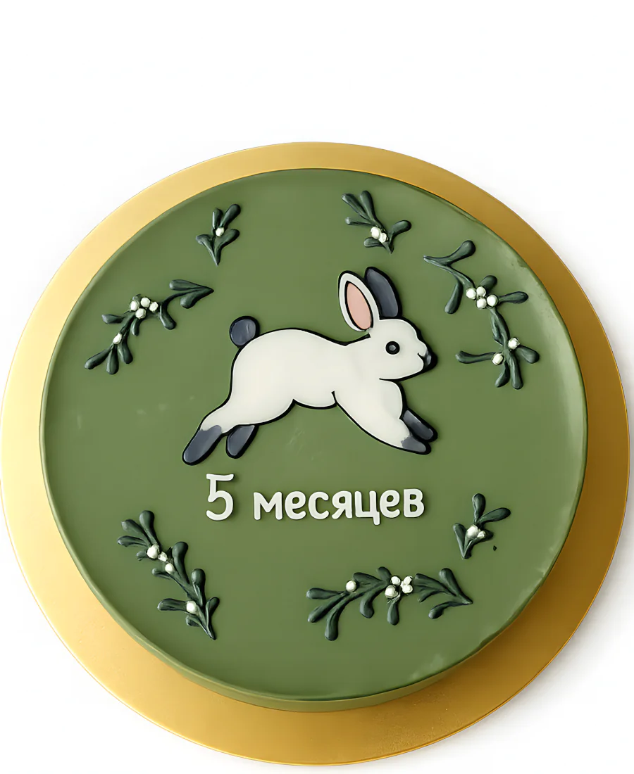 Зеленый бенто-торт с зайцем Фото