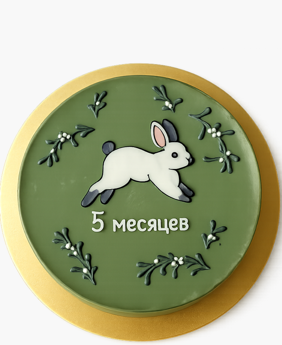 Зеленый бенто-торт с зайцем Фото