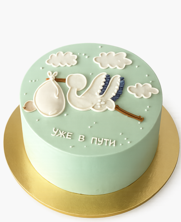 Зеленый торт с аистом Фото