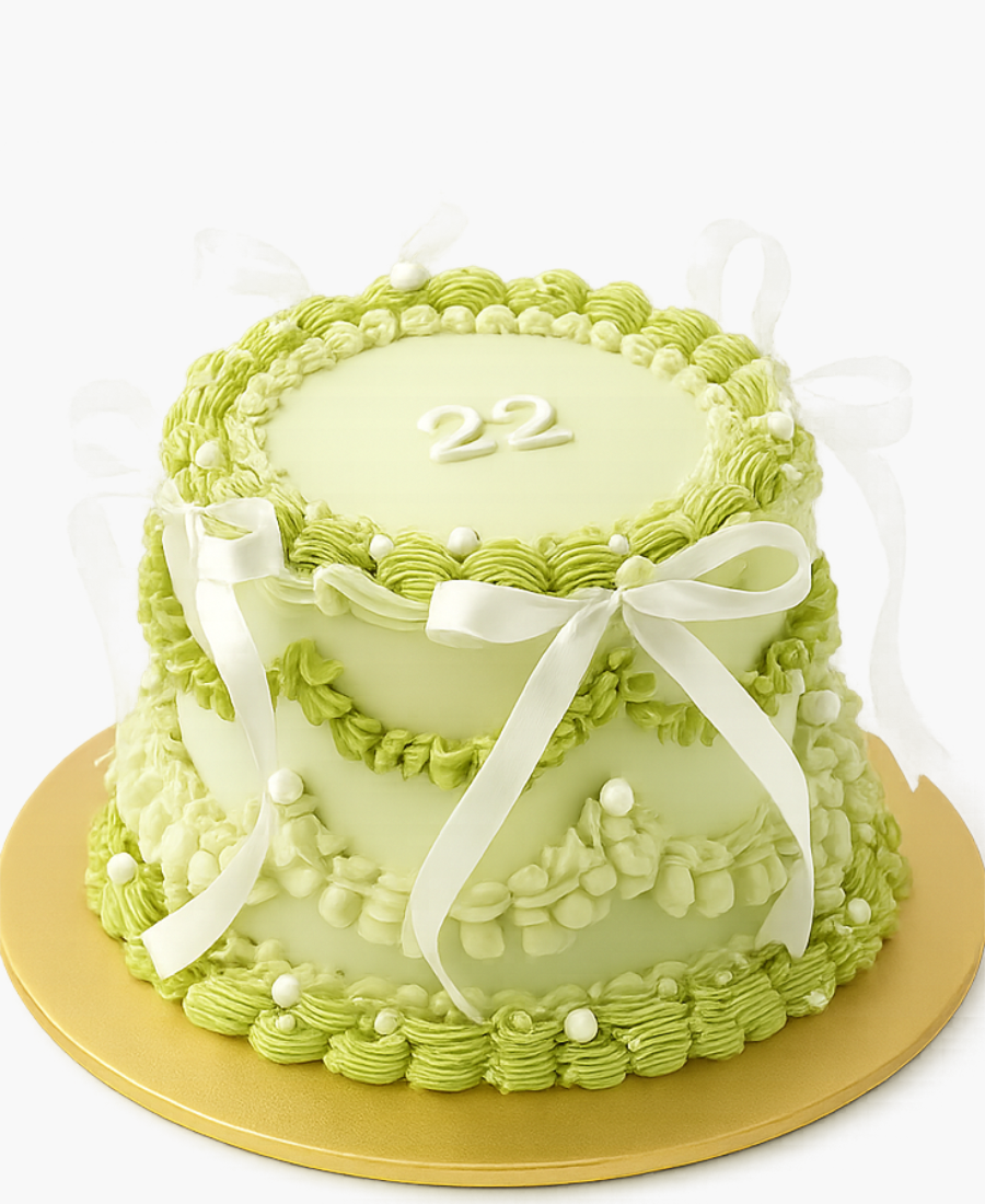 Зеленый торт с белыми бантиками Фото