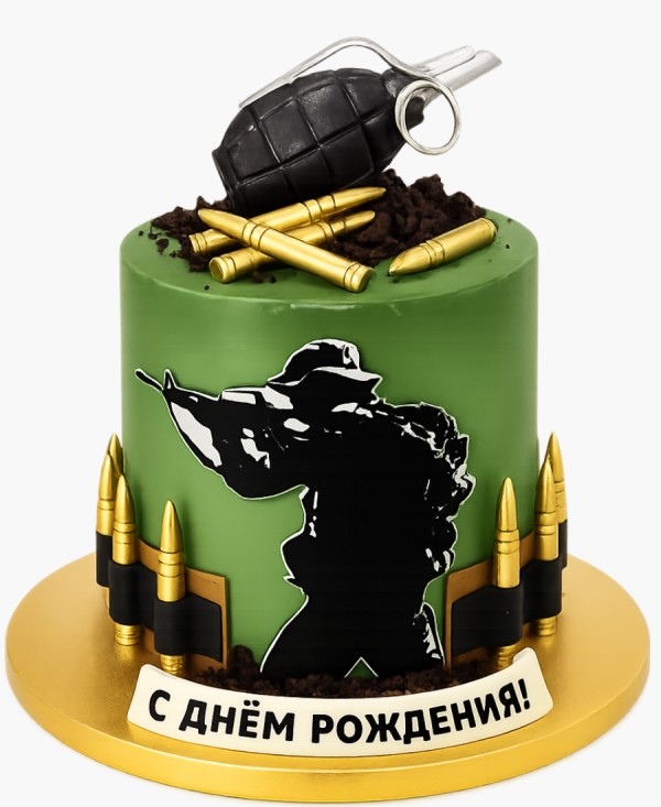 Зеленый торт с фигуркой гранаты Фото