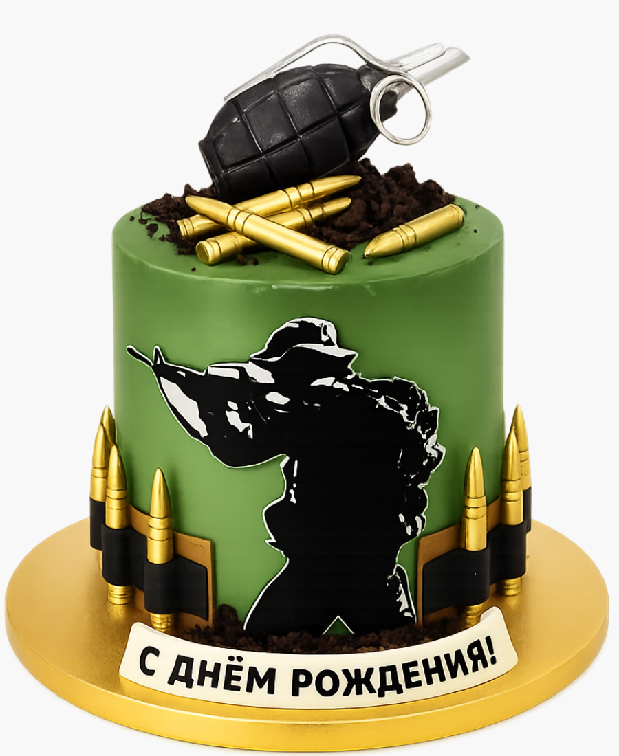 Зеленый торт с фигуркой гранаты Фото