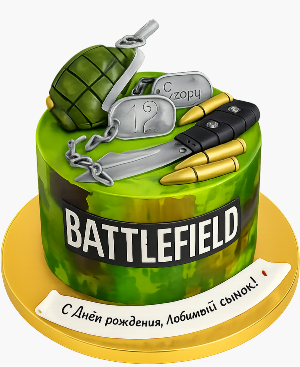 Зеленый торт с гранатой и пулями Фото