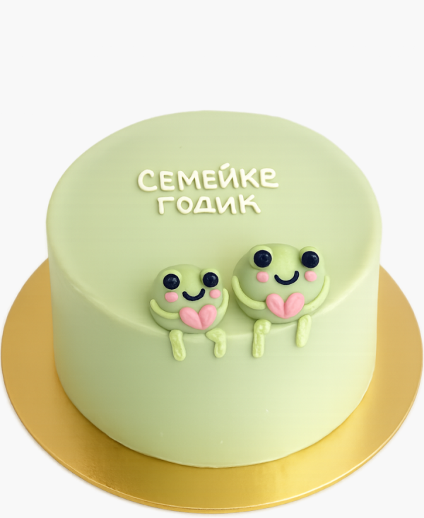 Зеленый торт с лягушками Фото