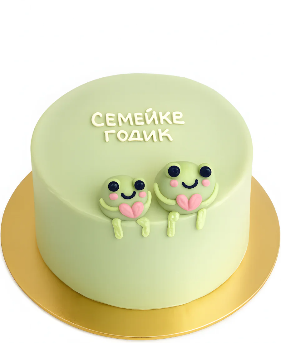 Зеленый торт с лягушками Фото