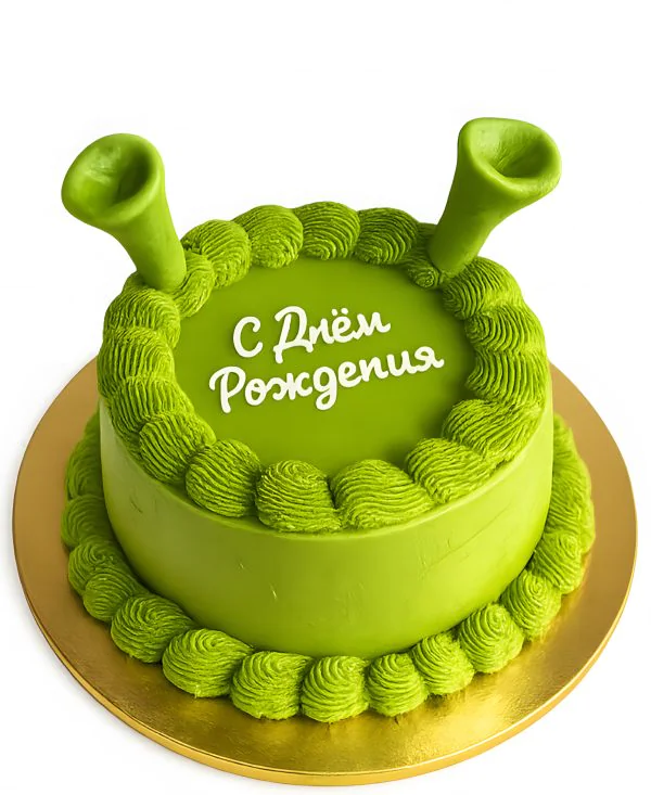 Зеленый торт с ушами Шрека Фото