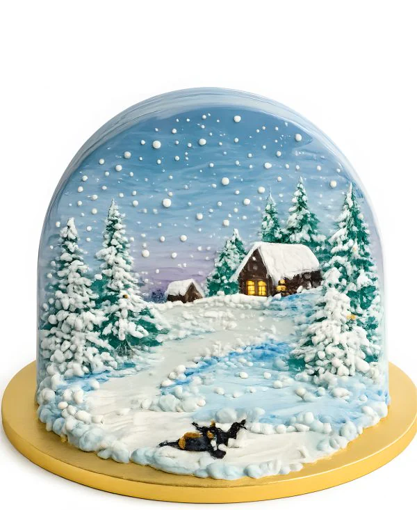 Зимний торт с лесным домиком Фото