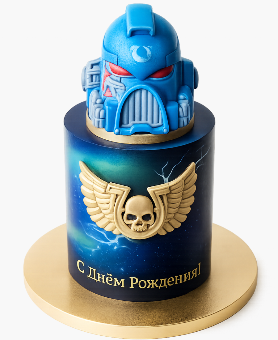 Двухъярусный синий торт по игре Вархаммер Фото