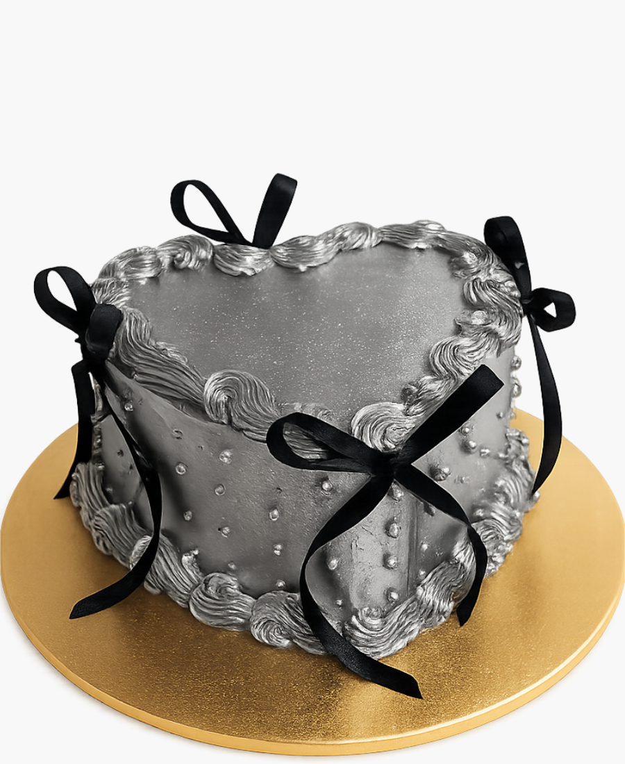 Минималистичный торт с черными бантами и блестками Фото
