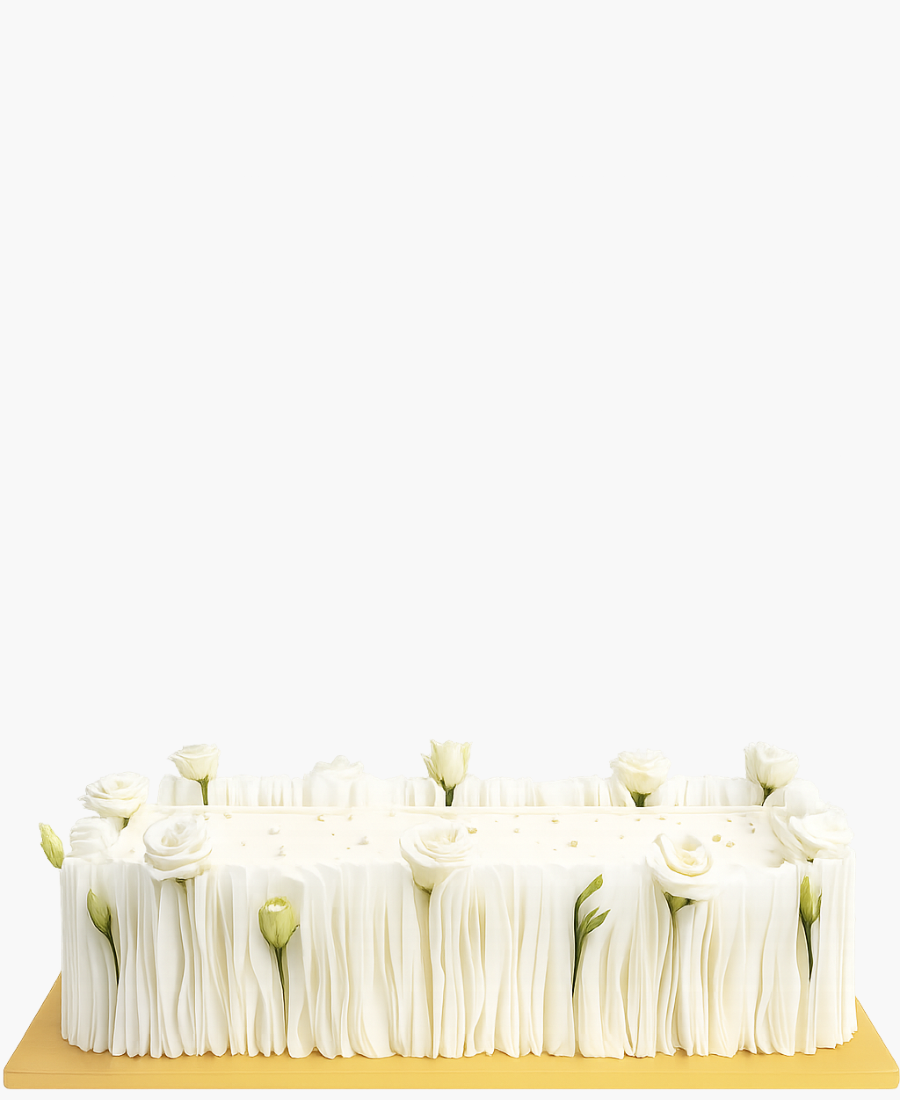 Прямоугольный торт с розами и вафельной бумагой Фото