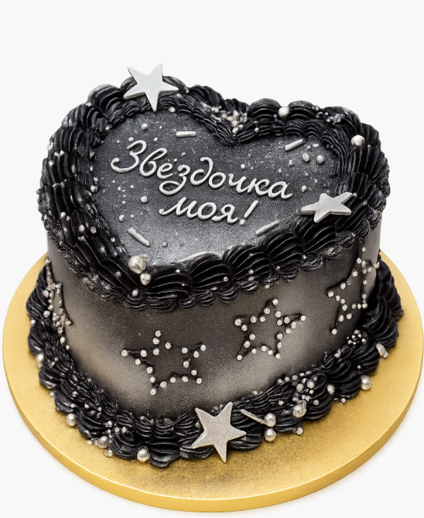 Серебряный торт с блестками и звездами Фото