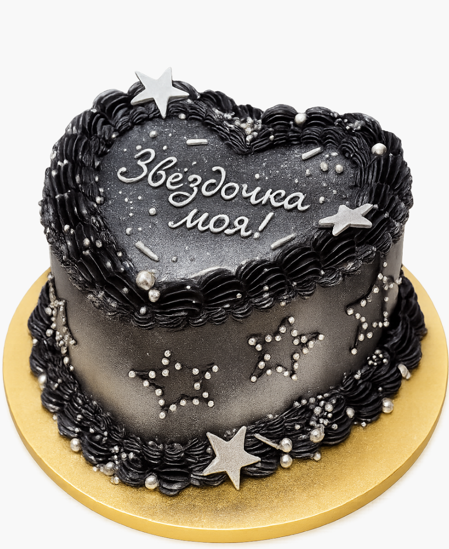 Серебряный торт с блестками и звездами Фото