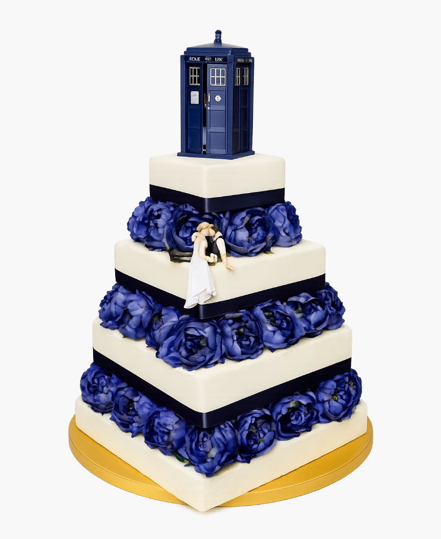 Свадебный торт с цветами и будкой тардис Фото