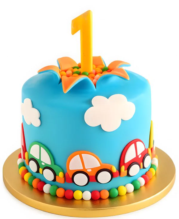 Голубой торт с машинками на 1 месяц мальчику Фото