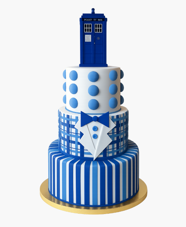 Трехъярусный торт по тематике Доктор Кто Фото